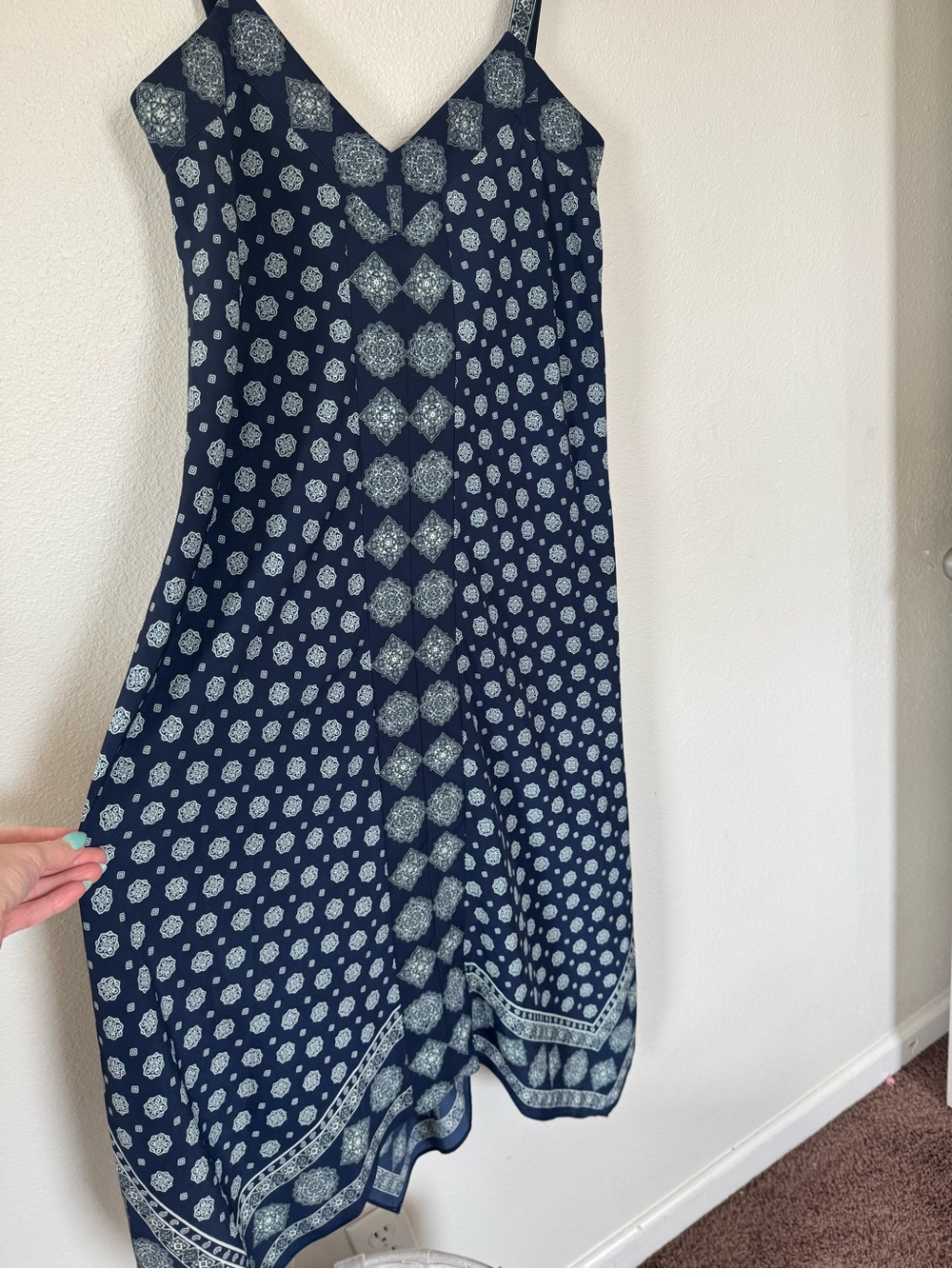 Michael Kors Casablanca Dress Border Print Handkerchief Hem Navy S - Picture 3 of 10